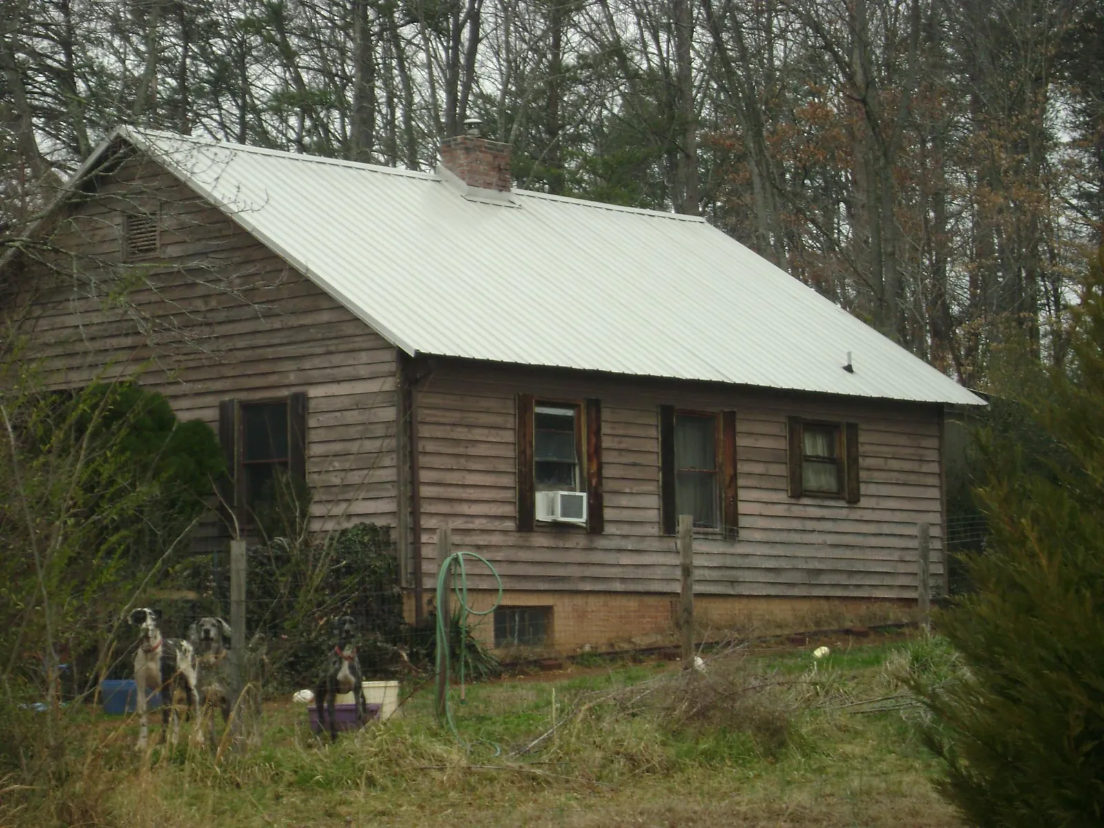 White metal roof on an old wood sided farmhouse, from a Metal Roof Installation job in Pond Creek